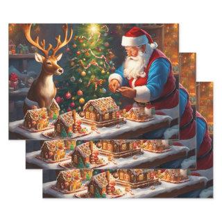 Santa and reindeer make gingerbread house  sheets