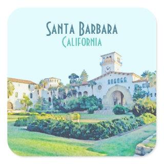 Santa Barbara California Courthouse Watercolor Square Sticker