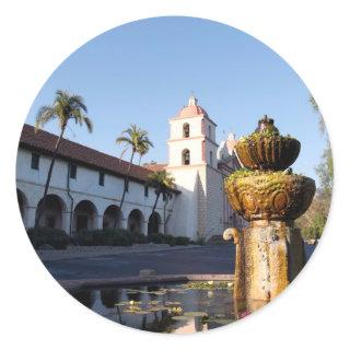 Santa Barbara Mission Fountain Classic Round Sticker
