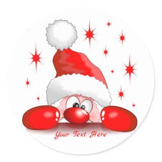 Santa Cartoon Cute Peeking Character © BluedarkArt Classic Round Sticker