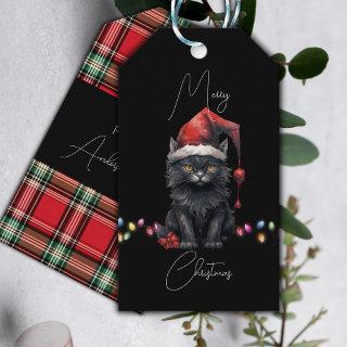 Santa Cat Kitten Christmas Red and Plaid Gift Tags