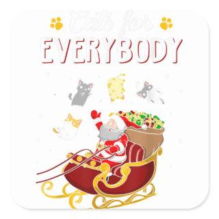 Santa Cats For Everybody Ugly Christmas Sweater Ca Square Sticker