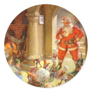 Santa Checks In With His Cookie Baking Elves Classic Round Sticker