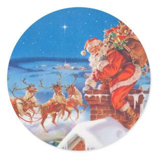 Santa Claus and his Mighty Reindeer Classic Round Sticker