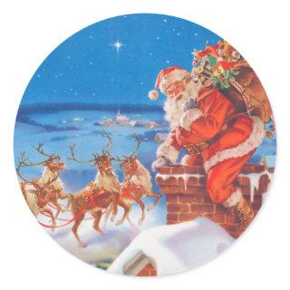 Santa Claus and his Mighty Reindeer Classic Round Sticker