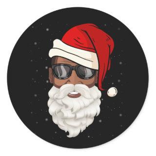 Santa Claus Black Xmas Santa Afro African American Classic Round Sticker