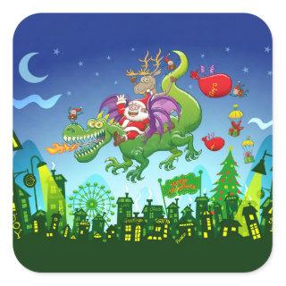 Santa Claus Changed his Reindeer for a Dragon Square Sticker
