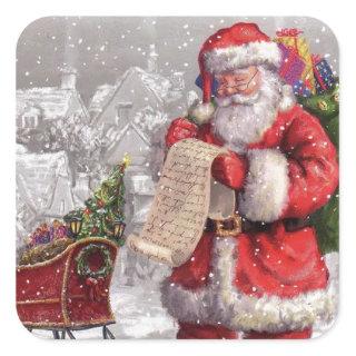 Santa Claus Checking His List Twice Square Sticker