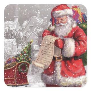 Santa Claus Checking His List Twice Square Sticker