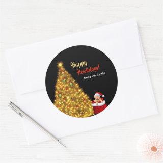 Santa Claus Christmas Puppy Dog Personalize Classic Round Sticker