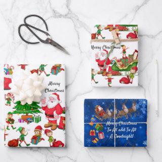 Santa Claus Christmas Tree Elves Reindeer Gifts  Sheets