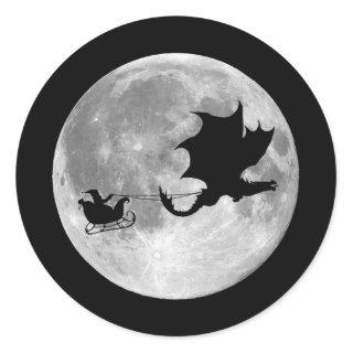 Santa Claus Dragon Rider Sleigh Ride Classic Round Sticker