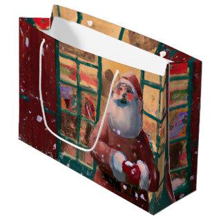 Santa Claus in Front of Toy Shop AI Art Large Gift Bag