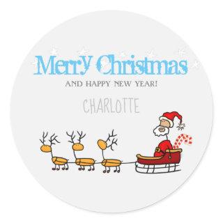 Santa Claus in his Sled with Reindeers Classic Rou Classic Round Sticker