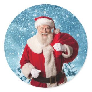 Santa Claus in Snow Classic Round Sticker