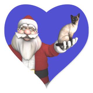 Santa Claus Loves Siamese Cats Heart Sticker