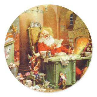 Santa Claus Making His List, Checking it Twice Classic Round Sticker