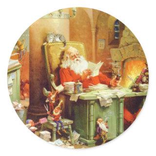 Santa Claus Making His List, Checking it Twice Classic Round Sticker