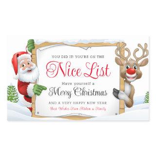 Santa Claus Nice List And A Red Nose Reindeer Xmas Rectangular Sticker