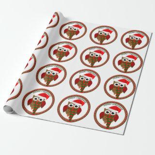 Santa Claus Owl with a red and white scarf and hat