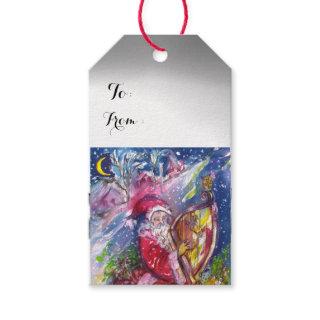 SANTA CLAUS PLAYING HARP Red White Christmas Gift Tags