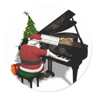Santa Claus Playing Piano Classic Round Sticker