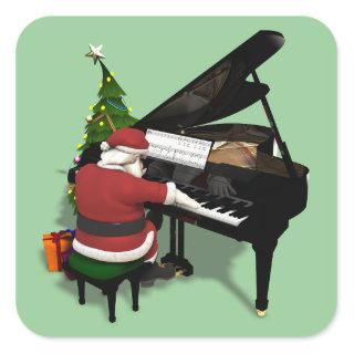 Santa Claus Playing Piano Square Sticker