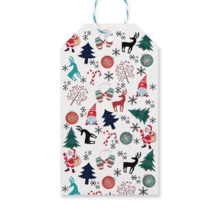 Santa Claus Reindeer Pine Trees Mittens Gift Tags