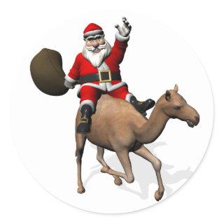 Santa Claus Riding A Camel Classic Round Sticker