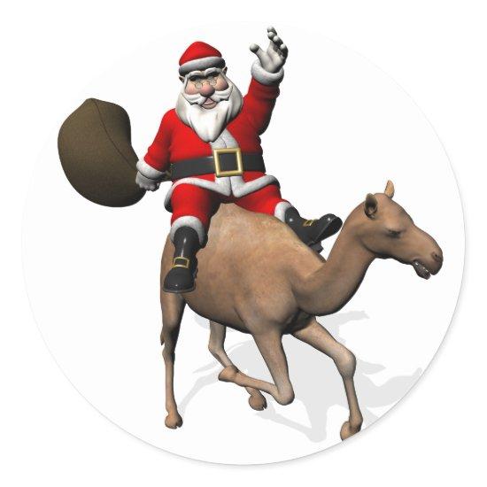 Santa Claus Riding A Camel Classic Round Sticker