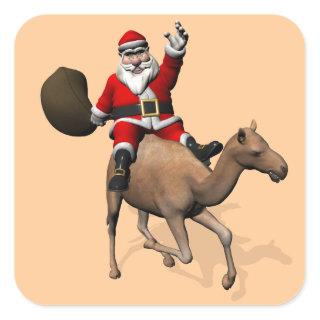 Santa Claus Riding A Camel Square Sticker