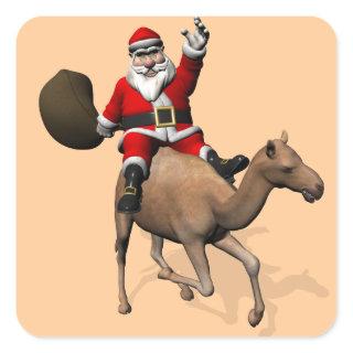 Santa Claus Riding A Camel Square Sticker