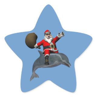 Santa Claus Riding On Dolphin Star Sticker