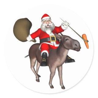 Santa Claus Riding On Donkey Classic Round Sticker