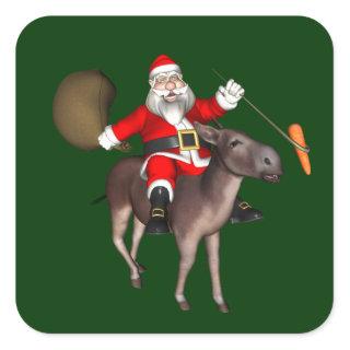 Santa Claus Riding On Donkey Square Sticker