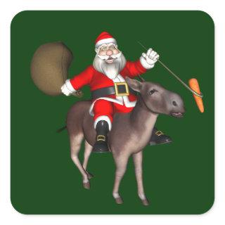 Santa Claus Riding On Donkey Square Sticker