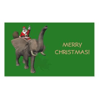 Santa Claus Riding On Elephant Rectangular Sticker