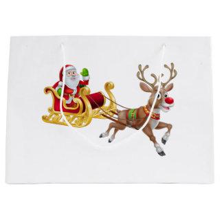Santa Claus riding on sleigh Large Gift Bag
