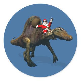 Santa Claus Riding On Spinosaurus Classic Round Sticker