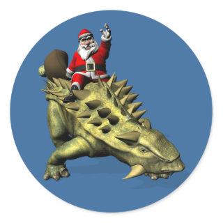 Santa Claus Riding On Talarurus Classic Round Sticker