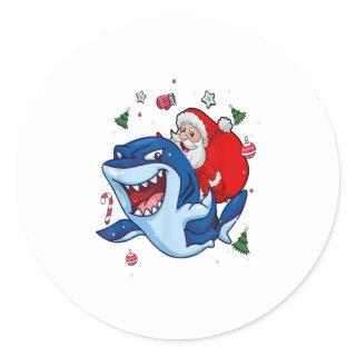 Santa Claus Riding Shark Christmas Classic Round Sticker