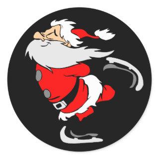 Santa Claus Skating Classic Round Sticker