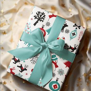 Santa Claus Sleigh Reindeer Pine Trees Art Pattern