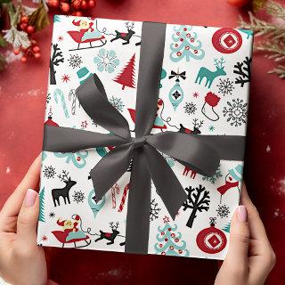 Santa Claus Sleigh Reindeer Pine Trees Art Pattern
