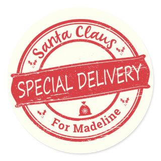 Santa Claus Special Delivery Add Name Classic Round Sticker