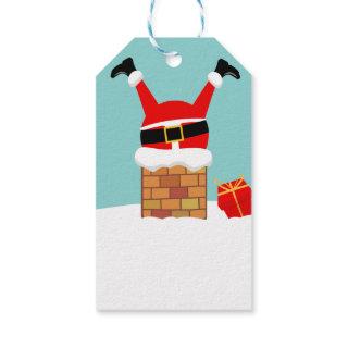 Santa Claus stuck in the chimney on the roof Gift Tags