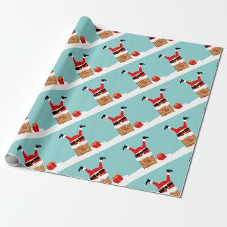 Santa Claus stuck in the chimney on the roof