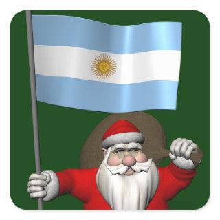 Santa Claus With Ensign Of Argentina Square Sticker