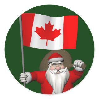 Santa Claus With Ensign Of Canada Classic Round Sticker