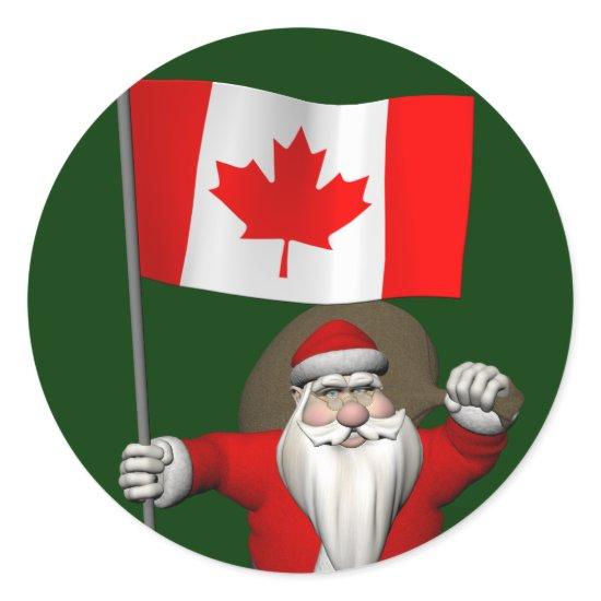 Santa Claus With Ensign Of Canada Classic Round Sticker